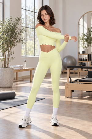 WEARHUB Nylon-Spandex Off-Shoulder Pants Set — Light Yellow, lifestyle view