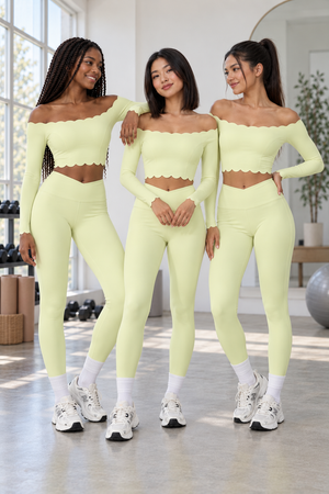 WEARHUB Nylon-Spandex Off-Shoulder Pants Set — Light Yellow, on multiple models