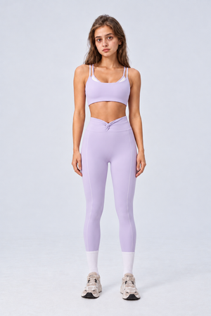 WEARHUB Nylon-Spandex Color-Block Layered-Look Sports Bra — Light Purple, front view