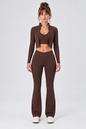 WEARHUB Nylon-Spandex Stretch Active Jacket — Dark Brown, front view