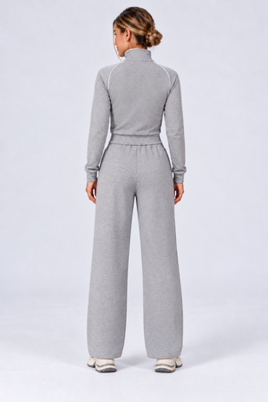WEARHUB Cotton-Spandex High-Waist Relaxed-Fit Active Pants — Heather Grey, back view