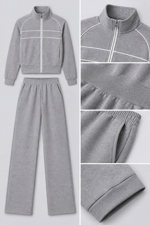 WEARHUB Cotton-Spandex High-Waist Relaxed-Fit Active Pants — Heather Grey, fabric and stitching detail