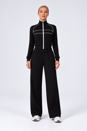 WEARHUB Cotton-Spandex High-Waist Relaxed-Fit Active Pants — Black, front view