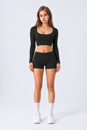 WEARHUB Nylon-Spandex Stretch Long-Sleeve Active Top — Black, front view