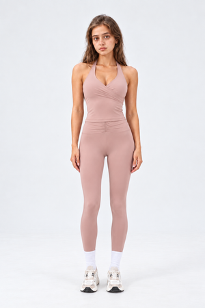 WEARHUB Nylon-Spandex Barely-There Halter Active Tank — Dusty Pink, front view