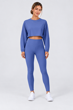 WEARHUB Nylon-Spandex Stretch Long-Sleeve Active Top — Grey Blue, front view