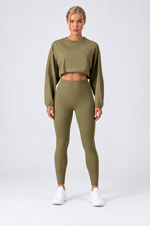 WEARHUB Nylon-Spandex Stretch Long-Sleeve Active Top — Army Green, front view