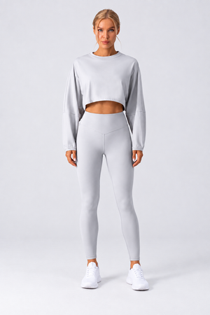 WEARHUB Nylon-Spandex Stretch Long-Sleeve Active Top — Off-White, front view