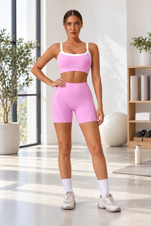 WEARHUB Nylon-Spandex Stretch Active Shorts — Pink, lifestyle view