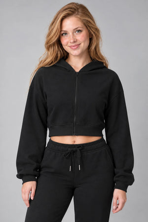 WEARHUB Cotton-Polyester Fleece Active Jacket — WHZ006 — Classic Black, front view