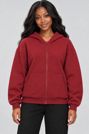 WEARHUB Cotton-Polyester Fleece Active Jacket — WHZ007 — Cherry Red, color front view