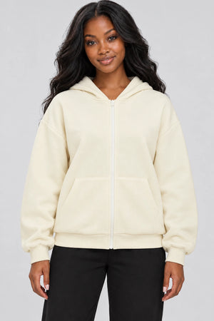 WEARHUB Cotton-Polyester Fleece Active Jacket — WHZ007 — Cream White, color front view