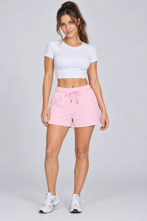 WEARHUB Cotton-Polyester Fleece Sweat Shorts — WHZ008 — Fallen Blossom Pink, color front view