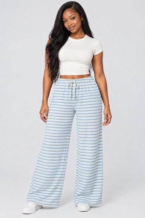WEARHUB Polyester-Spandex Double-Sided Fleece Wide-Leg Yoga Pants — WHZ013 — Light Blue and White, color front view