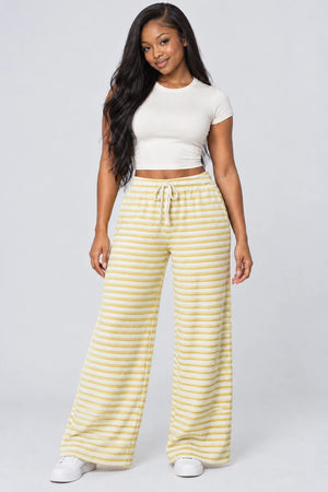 WEARHUB Polyester-Spandex Double-Sided Fleece Wide-Leg Yoga Pants — WHZ013 — Mustard and White, color front view