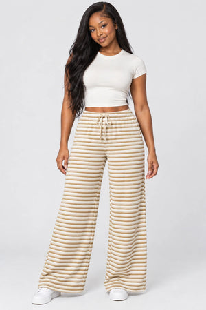 WEARHUB Polyester-Spandex Double-Sided Fleece Wide-Leg Yoga Pants — WHZ013 — Khaki and White, color front view