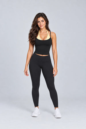 WEARHUB Nylon-Spandex Brushed Active Tank — WHZ014 — Meteor Black with Yellow Contrast, front view