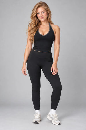 WEARHUB Nylon-Spandex Brushed Active Tank — WHZ018 — Meteor Black with Grey Contrast, front view