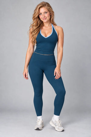 WEARHUB Nylon-Spandex Brushed Active Tank — WHZ018 — Heather Blue with Light Blue Contrast, color front view