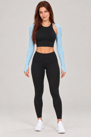 WEARHUB Nylon-Spandex Brushed Long-Sleeve Shrug — WHZ020 — Heather Blue with Light Blue Contrast, color front view
