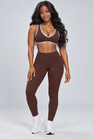 WEARHUB Nylon-Spandex Barely-There Sports Bra — WHZ021 — Coffee with Blue New Colour Contrast, front view
