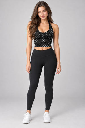 WEARHUB Polyester-Spandex Printed Active Tank — WHZ031 — Black with White Polka Dots, front view