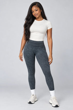 WEARHUB Nylon-Spandex Seamless Active Pants — WHZ047 — Sandwashed Black, front view