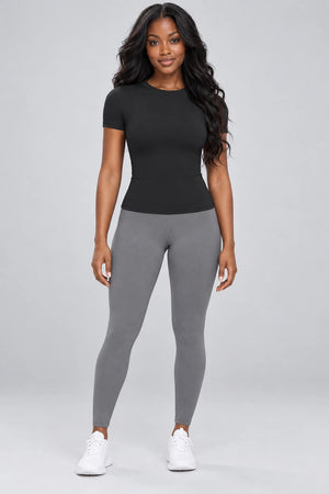 WEARHUB Nylon-Spandex Brushed Short-Sleeve Active Top — WHZ053 — Classic Black, front view