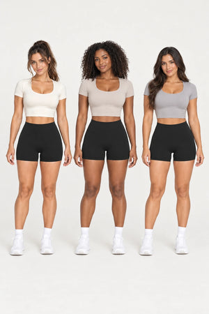 WEARHUB Nylon-Spandex Barely-There Active Shorts — WHZ061 — product, multiracial view