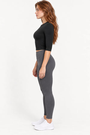 WEARHUB Nylon-Spandex Brushed Mid-Sleeve Active Top — WHZ068 — product, side view