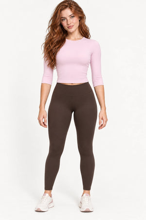 WEARHUB Nylon-Spandex Brushed Mid-Sleeve Active Top — WHZ068 — Fallen Blossom Pink, color front view