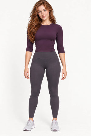 WEARHUB Nylon-Spandex Brushed Mid-Sleeve Active Top — WHZ068 — Deep Mauve, color front view