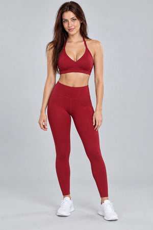 WEARHUB Nylon-Spandex Brushed Sports Bra — WHZ072 — Cherry Red, front view