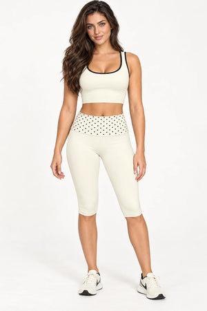 WEARHUB Polyester-Spandex Printed Mid-Length Active Shorts — WHZ076 — Milky White with Black Polka Dots, color front view