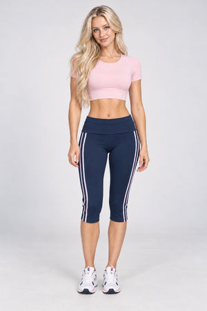 WEARHUB Nylon-Spandex Barely-There Mid-Length Active Shorts — WHZ084 — Dark Blue with Pink Contrast, color front view