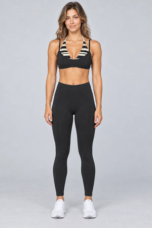 WEARHUB Polyester-Spandex Printed Sports Bra — WHZ087 — Black Stripes, front view