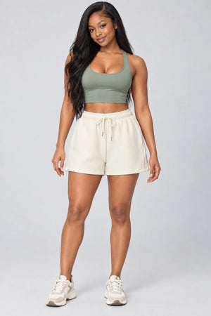 WEARHUB Cotton-Polyester Fleece Sweat Shorts — WHZ089 — Cream White, color front view