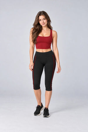 WEARHUB Nylon-Spandex Brushed Mid-Length Active Shorts — WHZ101 — Black with Red Contrast, front view