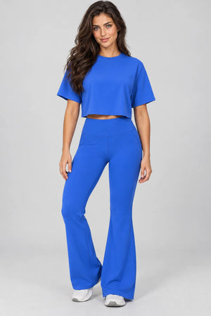 WEARHUB Nylon-Spandex Cloud-Soft Short-Sleeve Active Top — WHZ104 — Cloisonne Blue, front view