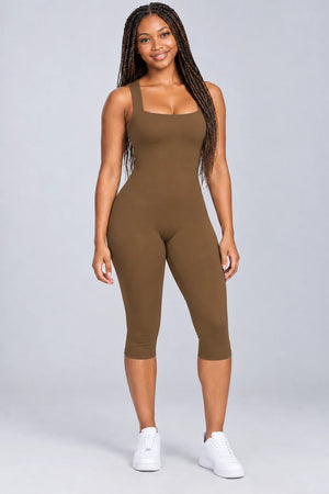 WEARHUB Nylon-Spandex Barely-There Active Jumpsuit — WHZ110 — Misty Sandalwood, color front view