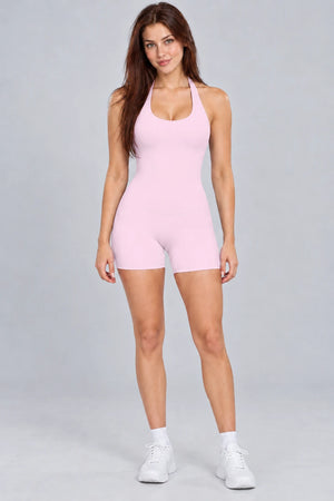 WEARHUB Nylon-Spandex Stretch Active Jumpsuit — WHZ113 — Fallen Blossom Pink, color front view
