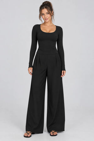 WEARHUB Nylon-Spandex Brushed Long-Sleeve Active Top — WHZ122 — Classic Black, front view