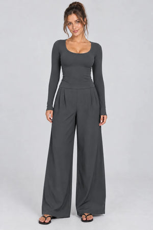 WEARHUB Nylon-Spandex Brushed Long-Sleeve Active Top — WHZ122 — Charcoal Mist, color front view