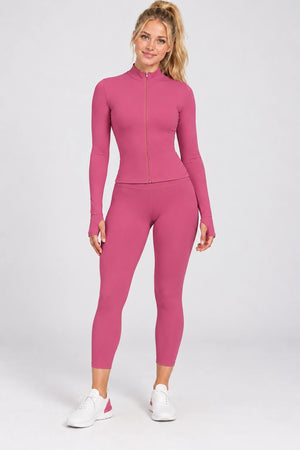 WEARHUB Nylon-Spandex Barely-There Long-Sleeve Active Top — WHZ126 — Strawberry Pink, color front view