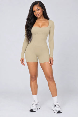 WEARHUB Nylon-Spandex Barely-There Active Dress — WHZ128 — Light Camel, color front view