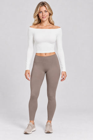 WEARHUB Nylon-Spandex Brushed Long-Sleeve Active Top — WHZ131 — Swan White, color front view