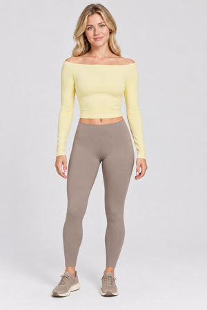 WEARHUB Nylon-Spandex Brushed Long-Sleeve Active Top — WHZ131 — Medium Yellow, color front view