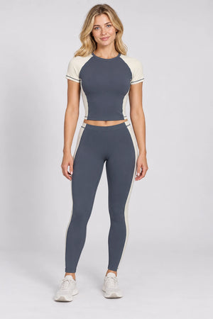 WEARHUB Nylon-Spandex Color-Block Barely-There Short-Sleeve Active Top — WHZ134 — Pencil Grey, front view