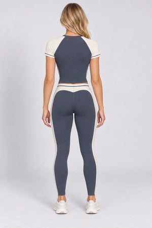 WEARHUB Nylon-Spandex Color-Block Barely-There Short-Sleeve Active Top — WHZ134 — product, back view