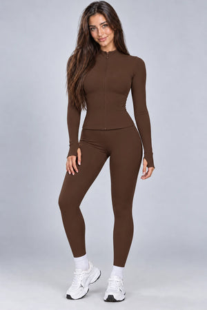 WEARHUB Nylon-Spandex Seamless Active Jacket — WHZ149 — Coffee, color front view